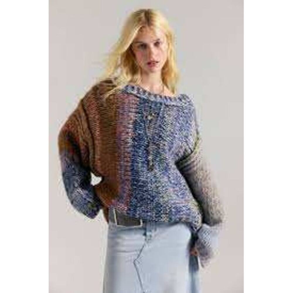 Free People We The Free Blue Stripe Alpaca Blend Chunky Knit Sweater S/P NEW